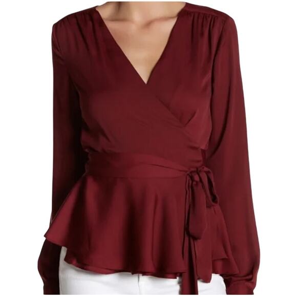 L'academie S Womens Burgundy Long Sleeve True Wrap Blouse - Picture 1 of 10
